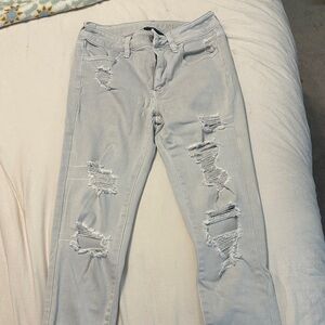 American Eagle Outfitters Light Gray Distressed Skinny Jeans